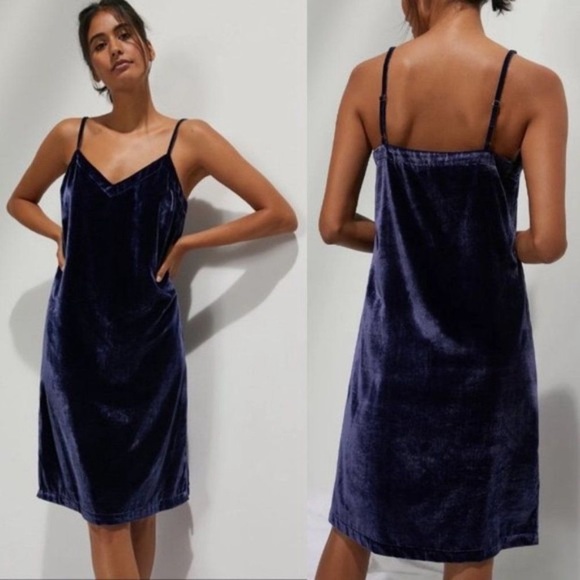 NWT Anthropologie Blue Velvet Dress - Picture 2 of 8